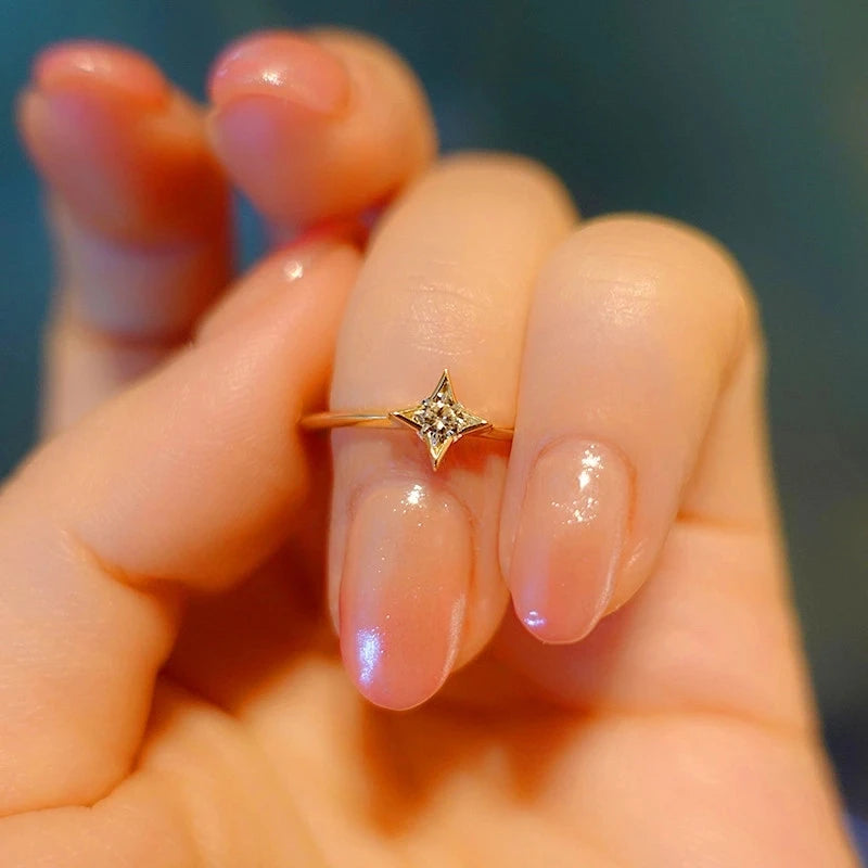 Single zircon ring, minimalist geometric slim ring accessory jewelry