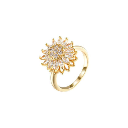 Women's Rotating Sunflower Zircon Ring, Stylish and Trendy
