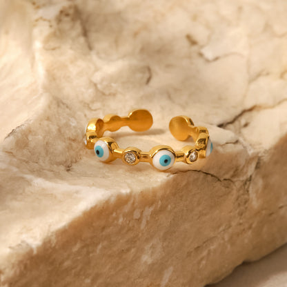 18K Gold-Plated Stainless Steel Evil Eye Opening Ring
