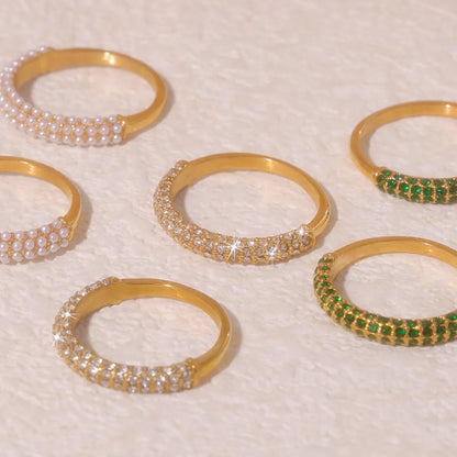 Zircon Light Luxury Ring Stainless Steel PVD Plated Finger Ring Jewelry