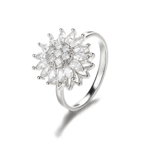 Women's Rotating Sunflower Zircon Ring, Stylish and Trendy