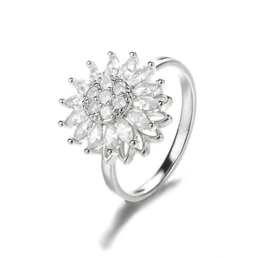Women's Rotating Sunflower Zircon Ring, Stylish and Trendy