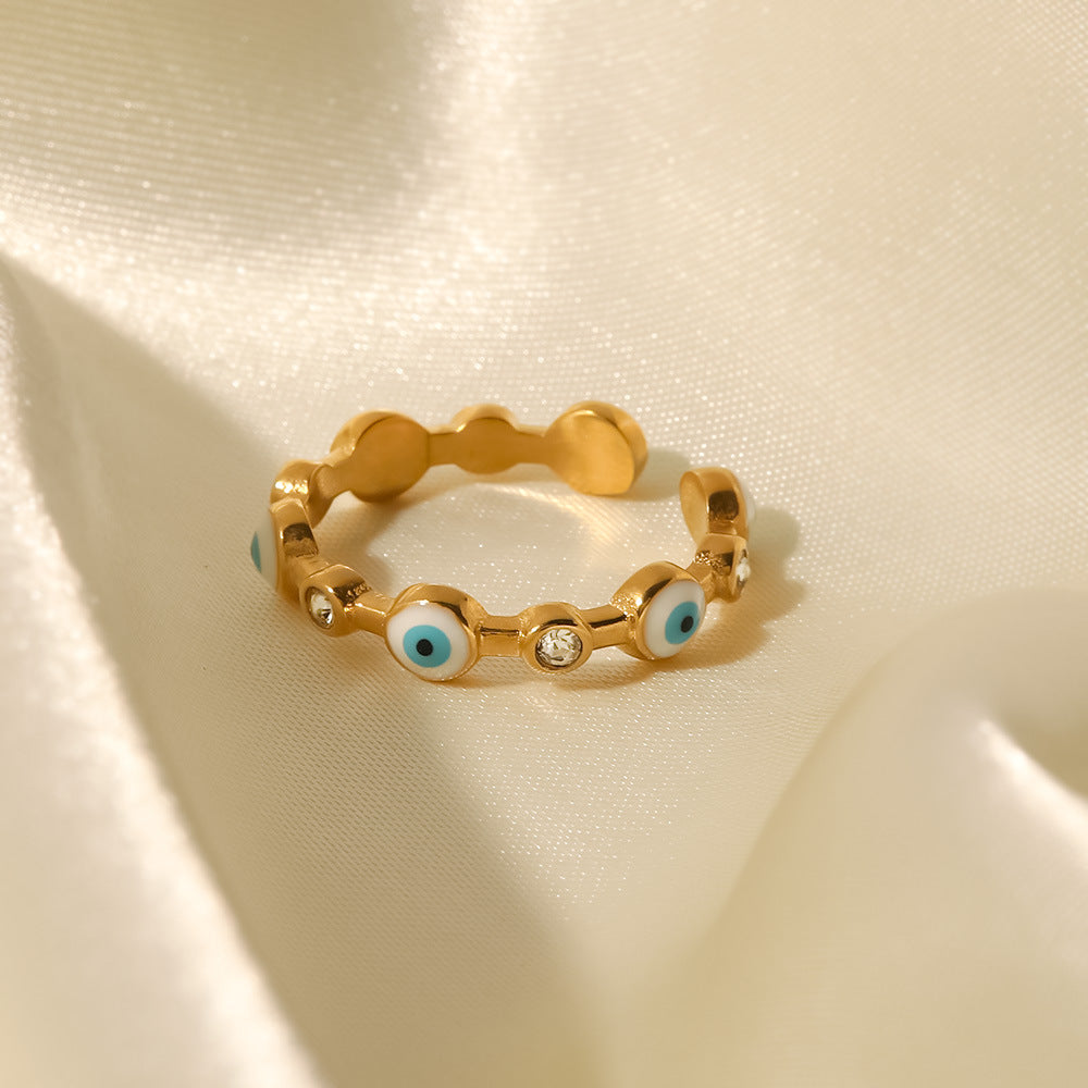 18K Gold-Plated Stainless Steel Evil Eye Opening Ring