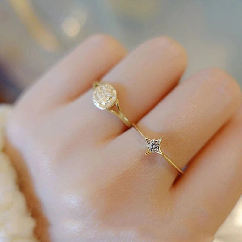 Single zircon ring, minimalist geometric slim ring accessory jewelry