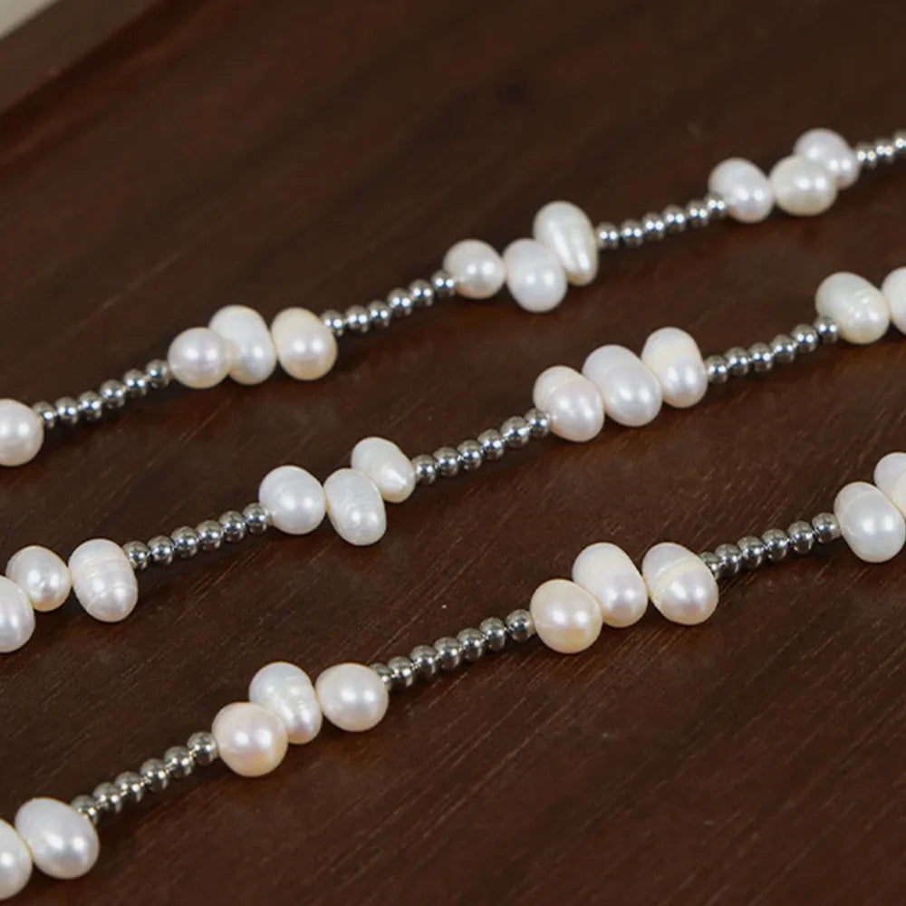 Freshwater Pearl Titanium Steel Bead Necklace, Unique Design
