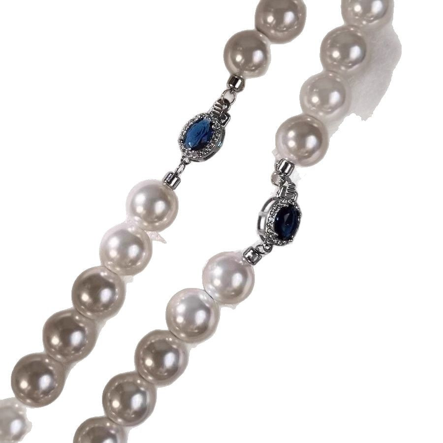 Natural Pearl Mother-of-Pearl Necklace with Silver-Blue Gemstone Clasp