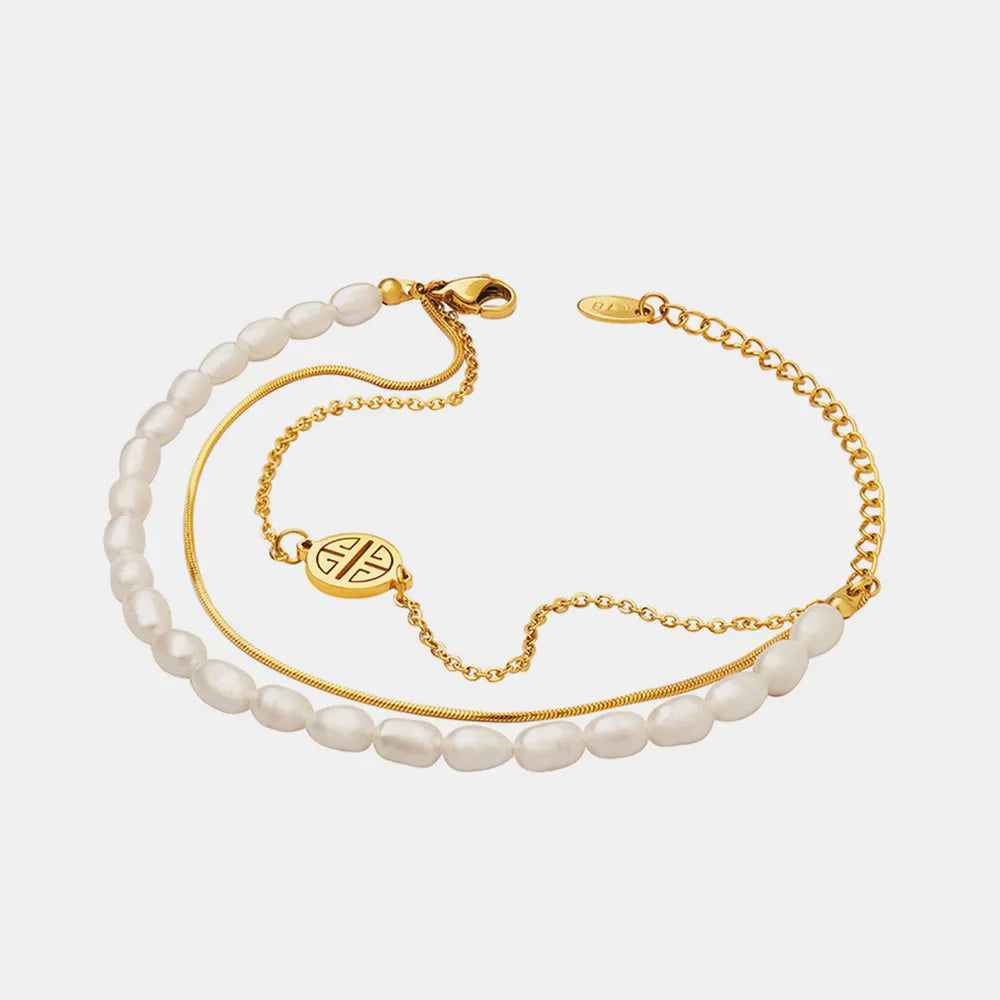 Titanium steel three-layer pearl bracelet, lightweight luxury high-end