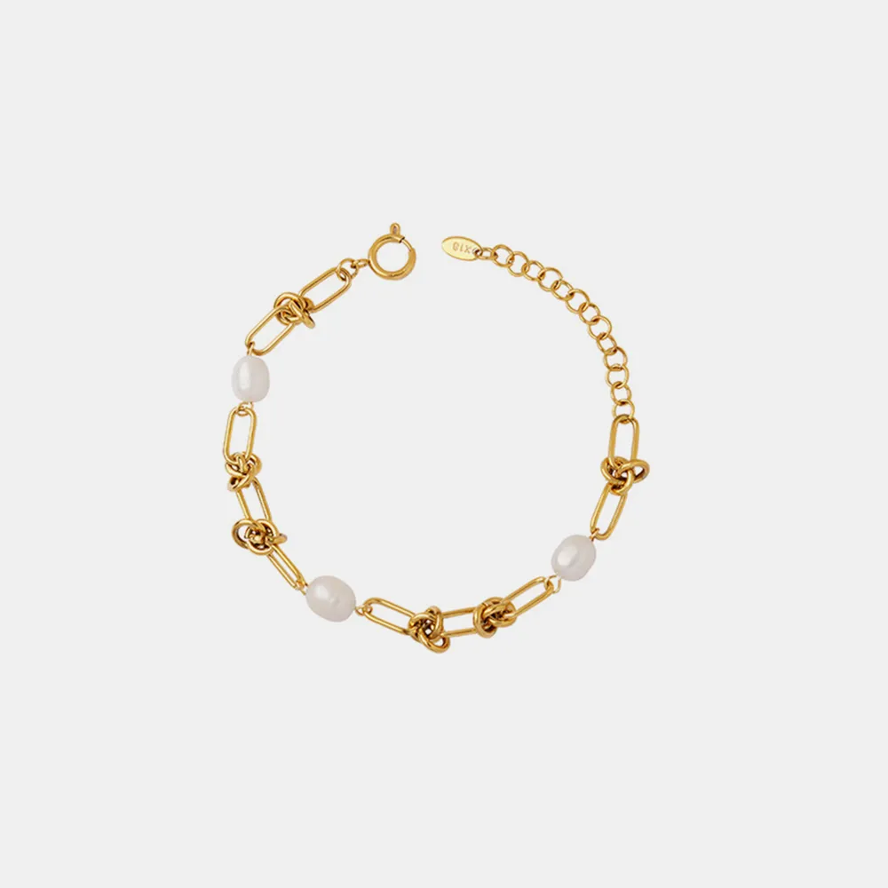Freshwater Pearl Titanium Steel Bracelet, Retro and Low-Key