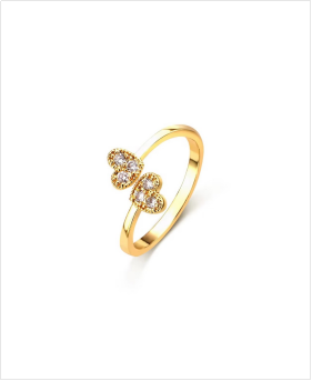 18K gold brass heart-shaped ring, simple and elegant