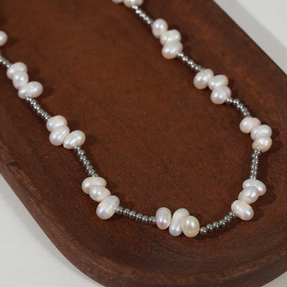 Freshwater Pearl Titanium Steel Bead Necklace, Unique Design