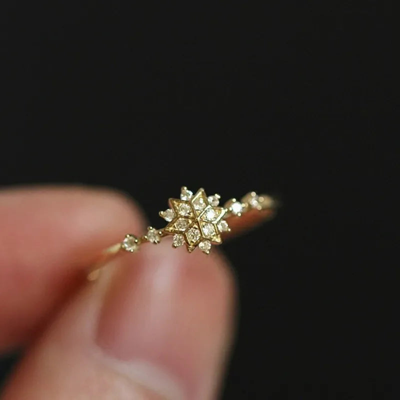 Snowflake Ring 14K Gold Plated Minimalist Gold and Silver